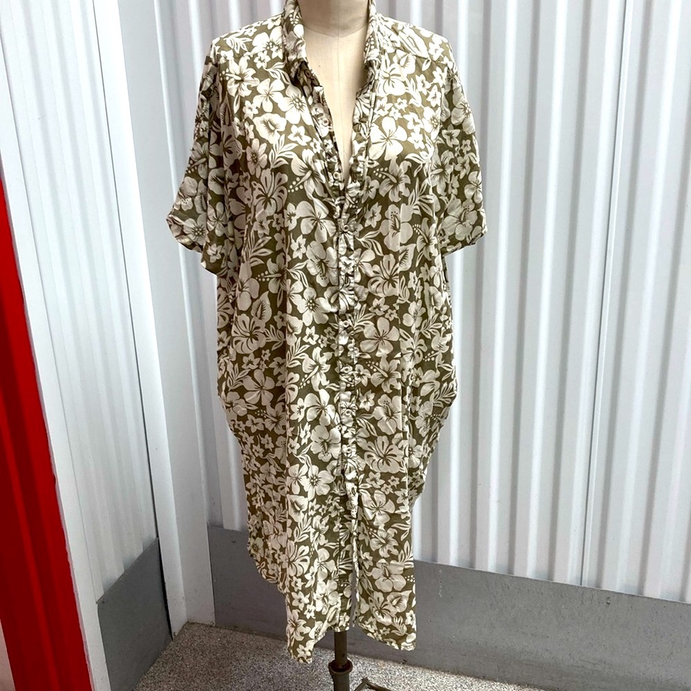 Acacia huahine Koki green cream floral shirt dress XL Mombasa